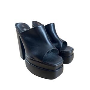 SHEIN Black Platform Mules Chunky Block Heel Square Toe Slide Sandals Women's 6